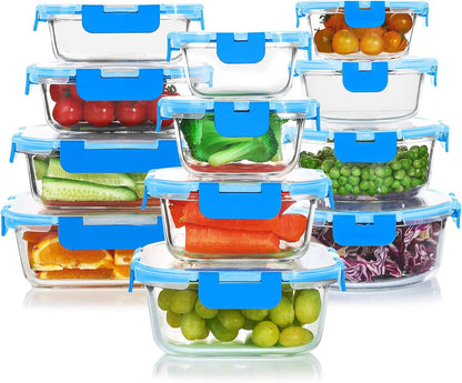 KOMUEE 24 Pieces Glass Food Storage Containers Set, Gray