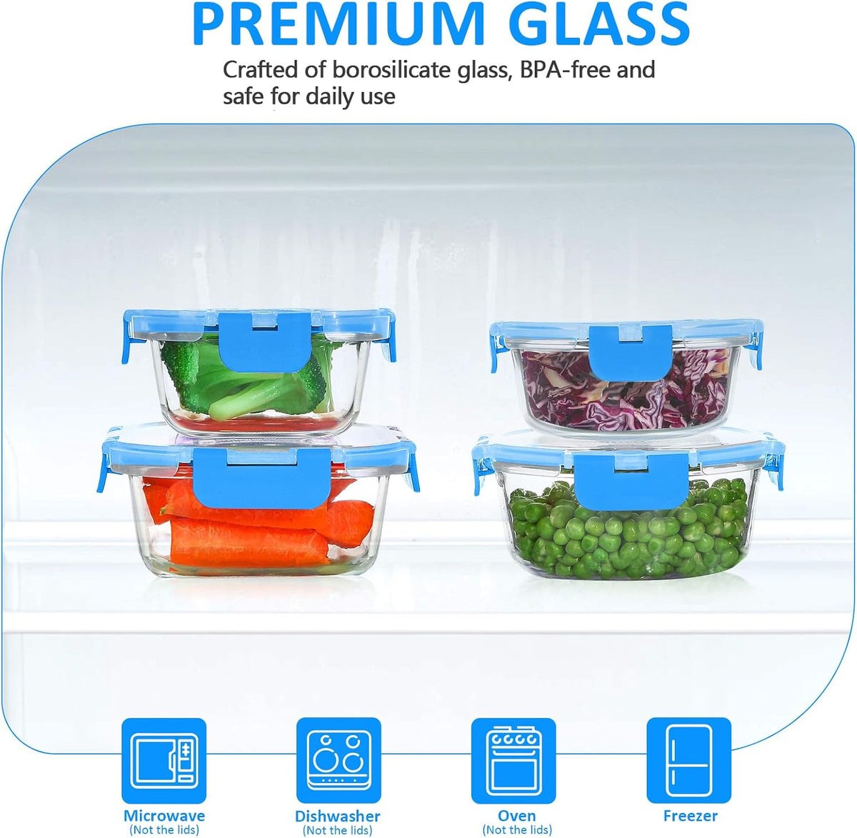 KOMUEE 24 Pieces Glass Food Storage Containers Set, Gray