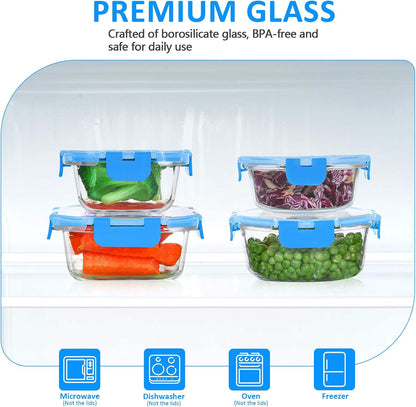 KOMUEE 24 Pieces Glass Food Storage Containers Set, Gray