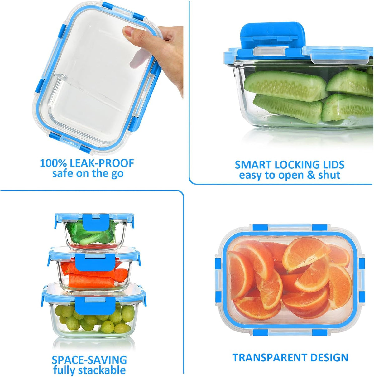 KOMUEE 24 Pieces Glass Food Storage Containers Set, Gray