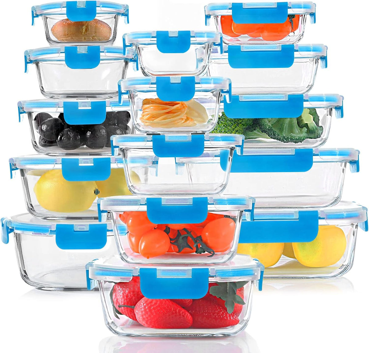 KOMUEE 24 Pieces Glass Food Storage Containers Set, Gray