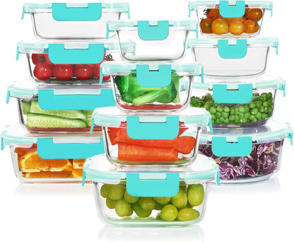 KOMUEE 24 Pieces Glass Food Storage Containers Set, Gray