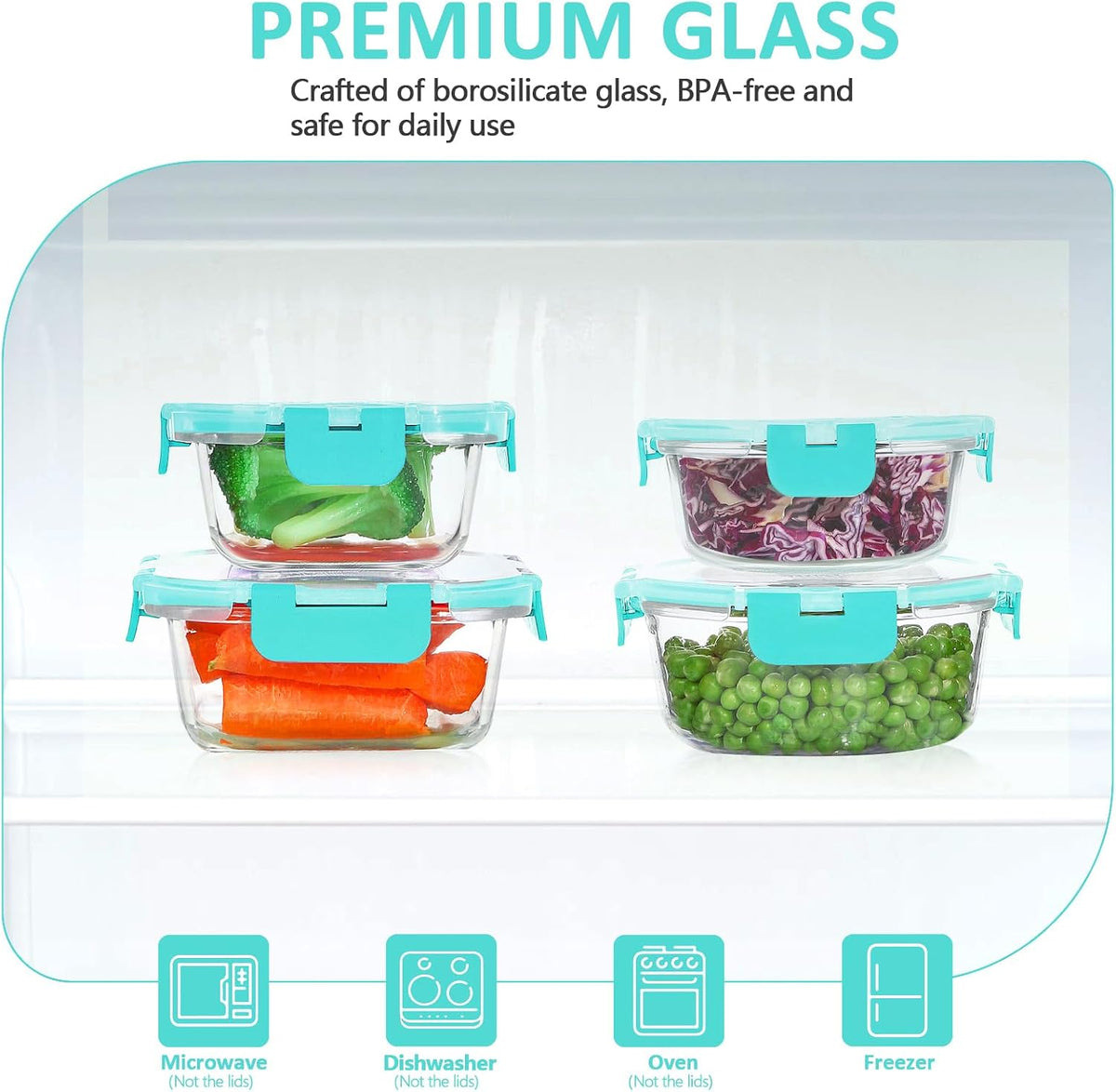 KOMUEE 24 Pieces Glass Food Storage Containers Set, Gray