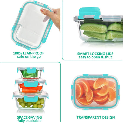 KOMUEE 24 Pieces Glass Food Storage Containers Set, Gray