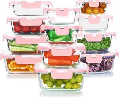 KOMUEE 24 Pieces Glass Food Storage Containers Set, Gray