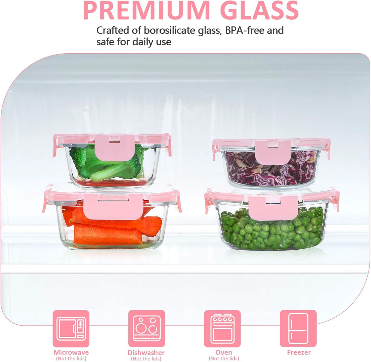 KOMUEE 24 Pieces Glass Food Storage Containers Set, Gray