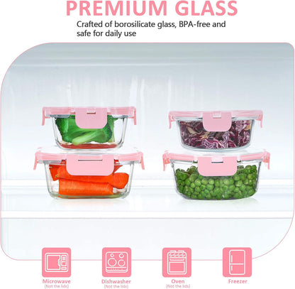 KOMUEE 24 Pieces Glass Food Storage Containers Set, Gray