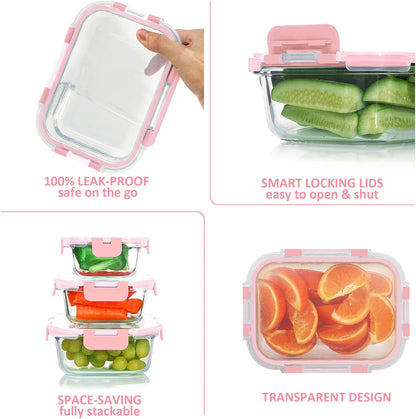 KOMUEE 24 Pieces Glass Food Storage Containers Set, Gray