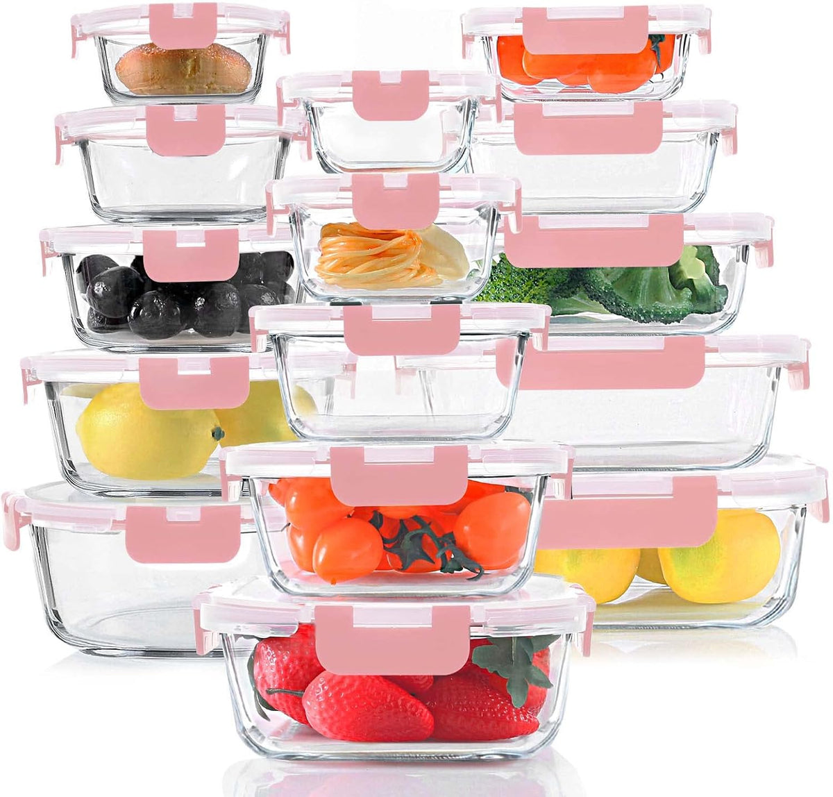 KOMUEE 24 Pieces Glass Food Storage Containers Set, Gray