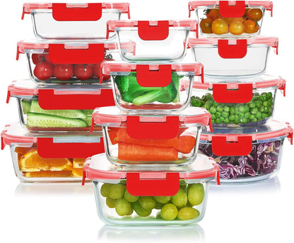KOMUEE 24 Pieces Glass Food Storage Containers Set, Gray
