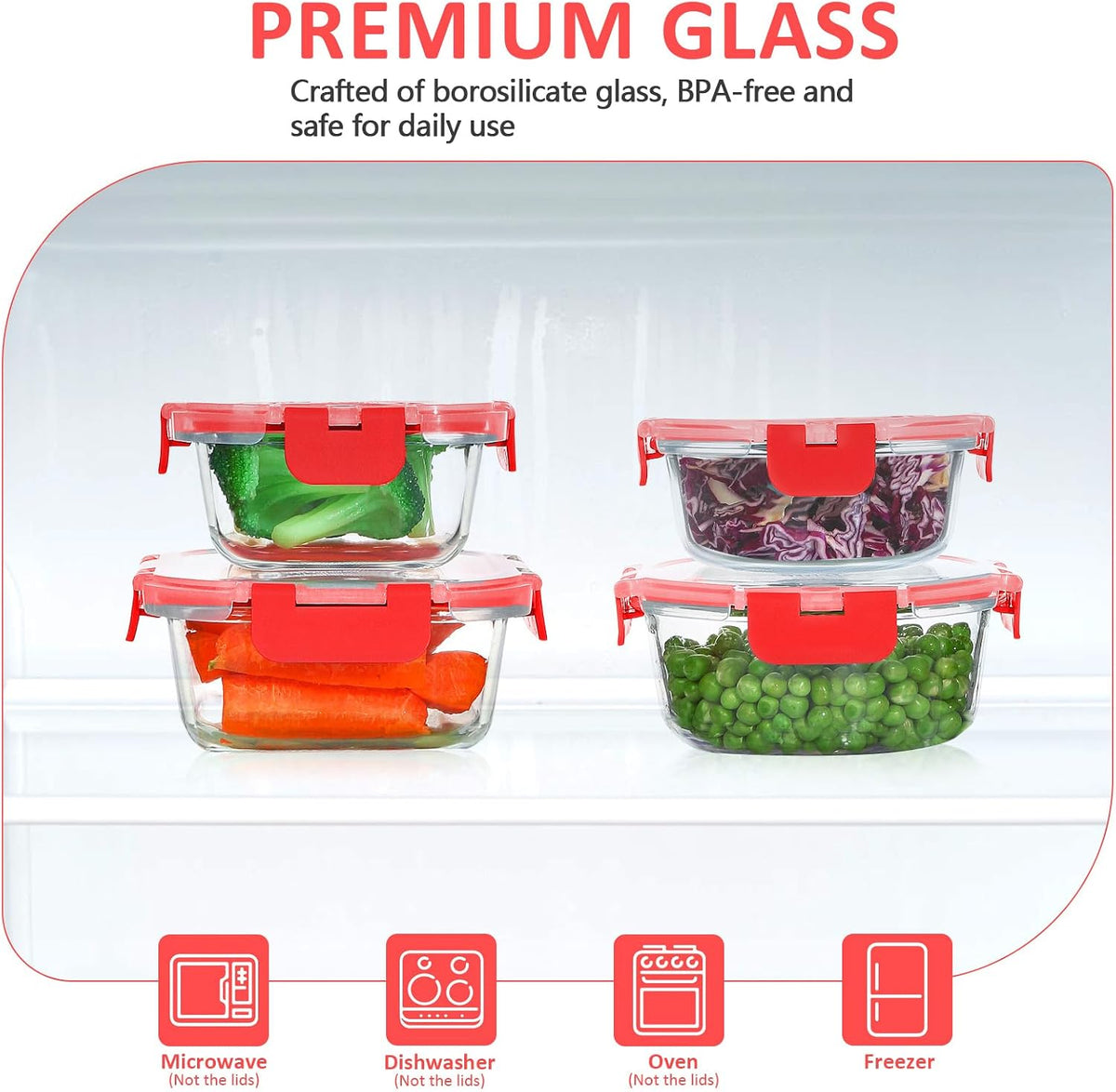 KOMUEE 24 Pieces Glass Food Storage Containers Set, Gray