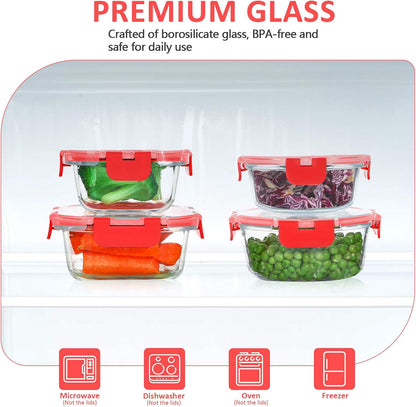 KOMUEE 24 Pieces Glass Food Storage Containers Set, Gray