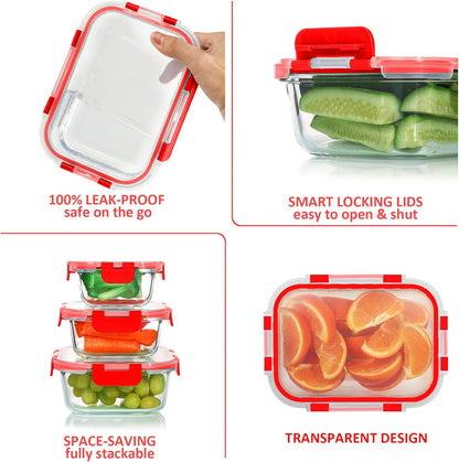 KOMUEE 24 Pieces Glass Food Storage Containers Set, Gray