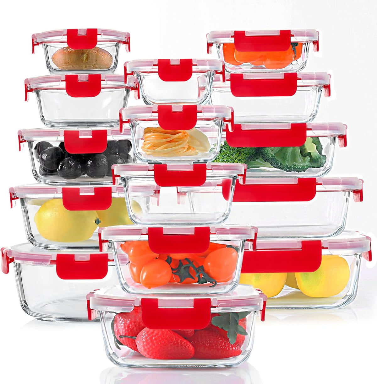 KOMUEE 24 Pieces Glass Food Storage Containers Set, Gray