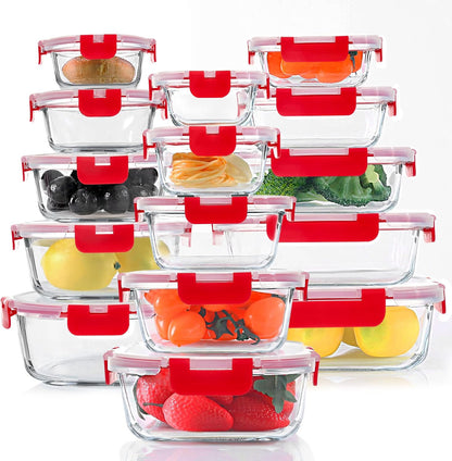KOMUEE 24 Pieces Glass Food Storage Containers Set, Gray