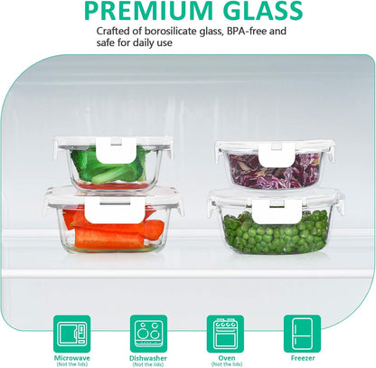 KOMUEE 24 Pieces Glass Food Storage Containers Set, Gray