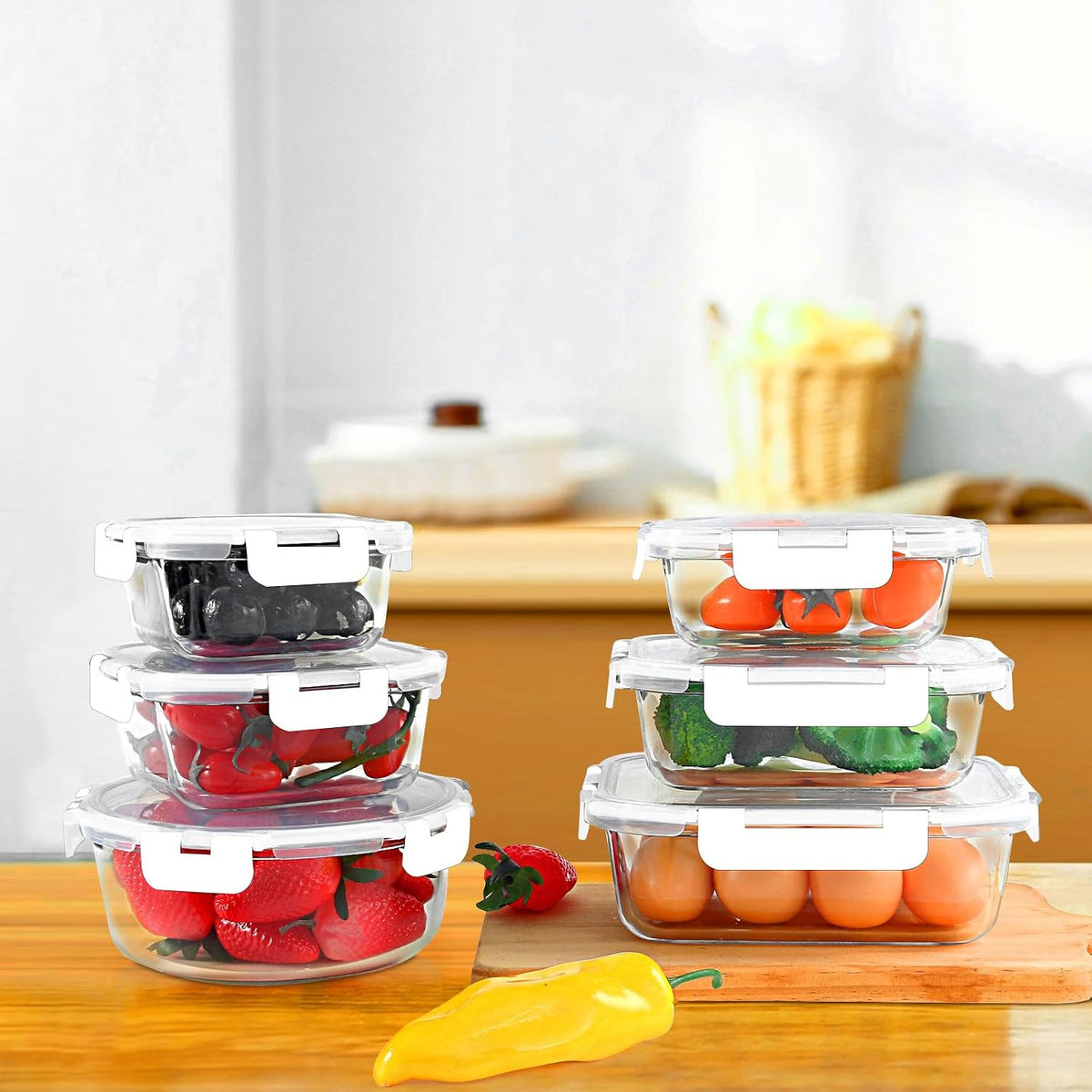 KOMUEE 24 Pieces Glass Food Storage Containers Set, Gray