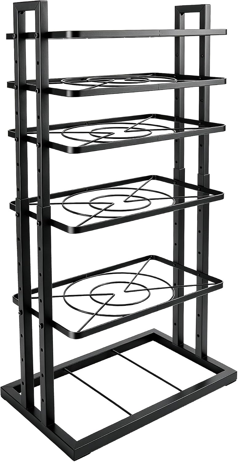 Pots and Pans Organizer Under Cabinet, Adjustable 6-Tier Pot Rack | Expandable Height 14.8 "to 26.2", Kitchen Vertical Pan Lid Tray Storage Holder, Stores 12" Cookware, Space-Saving Design
