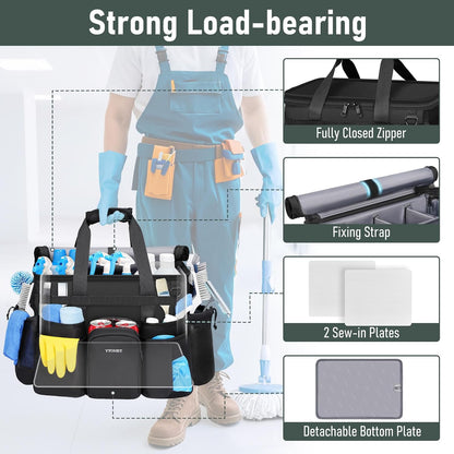 Cleaning Caddy with Wheels, Extra Large Rolling Cleaning Caddy Bag with Detachable Trolley for Housekeepers, Water Resistant Cleaner Supplies Organizer with Wheels for Kitchen, Tool Organizer