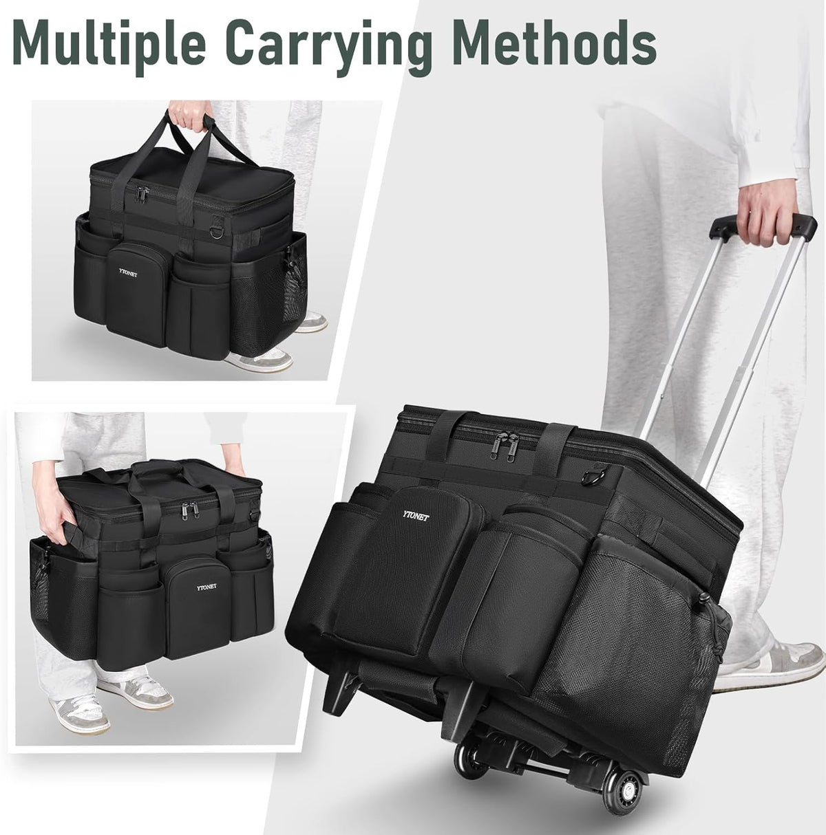 Cleaning Caddy with Wheels, Extra Large Rolling Cleaning Caddy Bag with Detachable Trolley for Housekeepers, Water Resistant Cleaner Supplies Organizer with Wheels for Kitchen, Tool Organizer