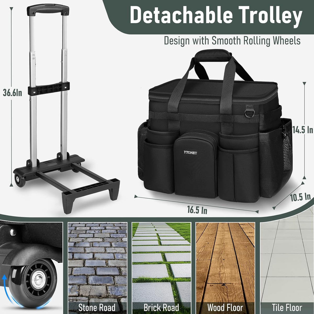 Cleaning Caddy with Wheels, Extra Large Rolling Cleaning Caddy Bag with Detachable Trolley for Housekeepers, Water Resistant Cleaner Supplies Organizer with Wheels for Kitchen, Tool Organizer