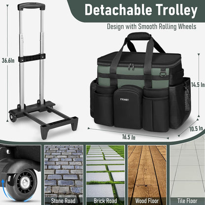 Cleaning Caddy with Wheels, Extra Large Rolling Cleaning Caddy Bag with Detachable Trolley for Housekeepers, Water Resistant Cleaner Supplies Organizer with Wheels for Kitchen, Tool Organizer