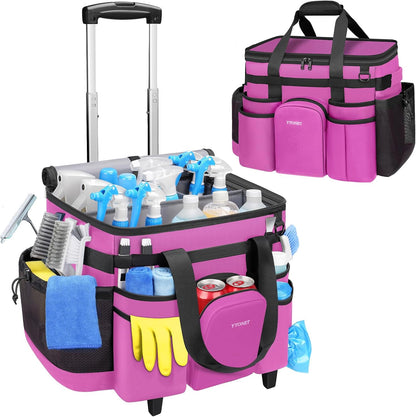 Cleaning Caddy with Wheels, Extra Large Rolling Cleaning Caddy Bag with Detachable Trolley for Housekeepers, Water Resistant Cleaner Supplies Organizer with Wheels for Kitchen, Tool Organizer