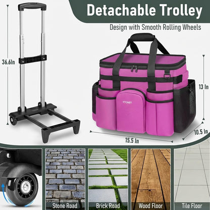 Cleaning Caddy with Wheels, Extra Large Rolling Cleaning Caddy Bag with Detachable Trolley for Housekeepers, Water Resistant Cleaner Supplies Organizer with Wheels for Kitchen, Tool Organizer