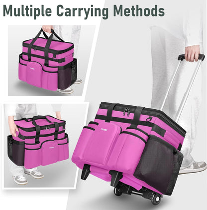 Cleaning Caddy with Wheels, Extra Large Rolling Cleaning Caddy Bag with Detachable Trolley for Housekeepers, Water Resistant Cleaner Supplies Organizer with Wheels for Kitchen, Tool Organizer