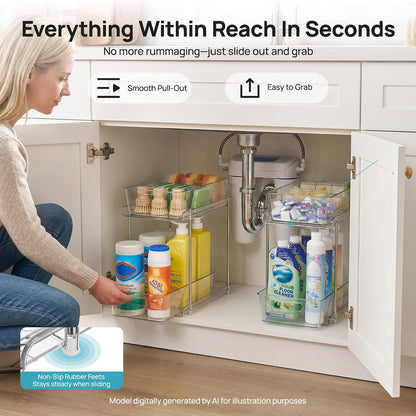 Pull Out Bathroom Under Sink Organizer (S-Standard) | Slide-out drawers, Multi-purpose storage, Clear visibility, Easy Set-up