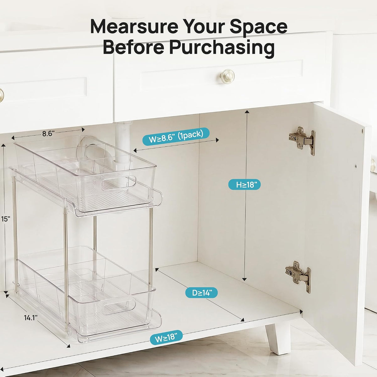 Pull Out Bathroom Under Sink Organizer (S-Standard) | Slide-out drawers, Multi-purpose storage, Clear visibility, Easy Set-up