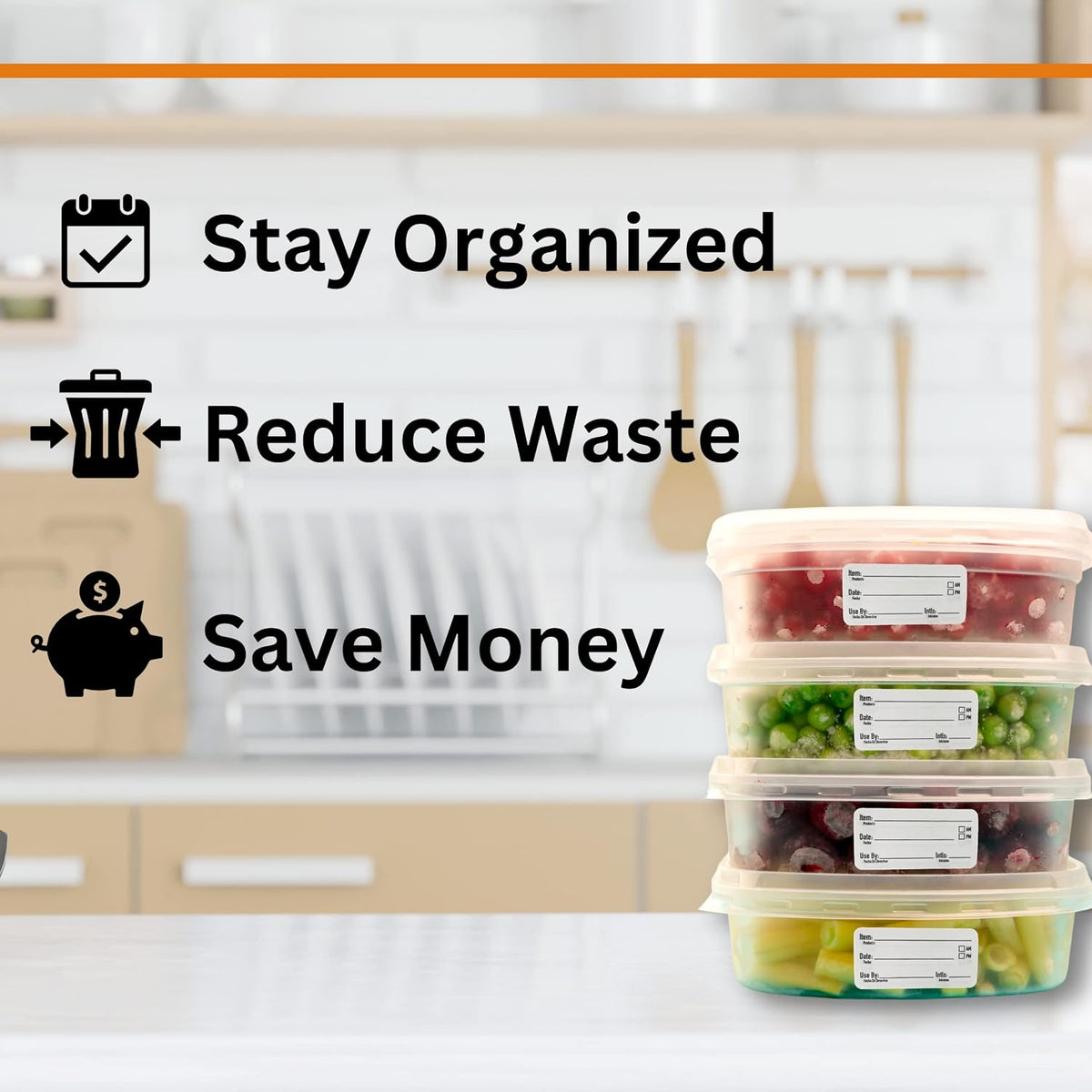 2x1 Dissolvable Food Labels, 1000 Food Container Stickers, Blue | Ideal for Fridge Freezer & Pantry, Organize Prepped Meals & Leftovers Easily, Adheres Well, Dissolves Fast with Zero Residue