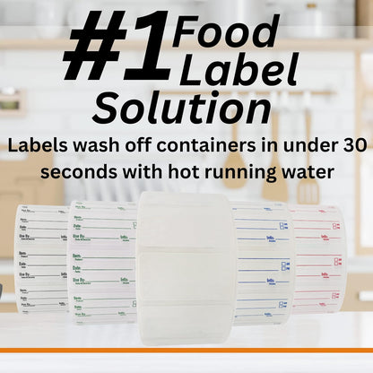 2x1 Dissolvable Food Labels, 1000 Food Container Stickers, Blue | Ideal for Fridge Freezer & Pantry, Organize Prepped Meals & Leftovers Easily, Adheres Well, Dissolves Fast with Zero Residue