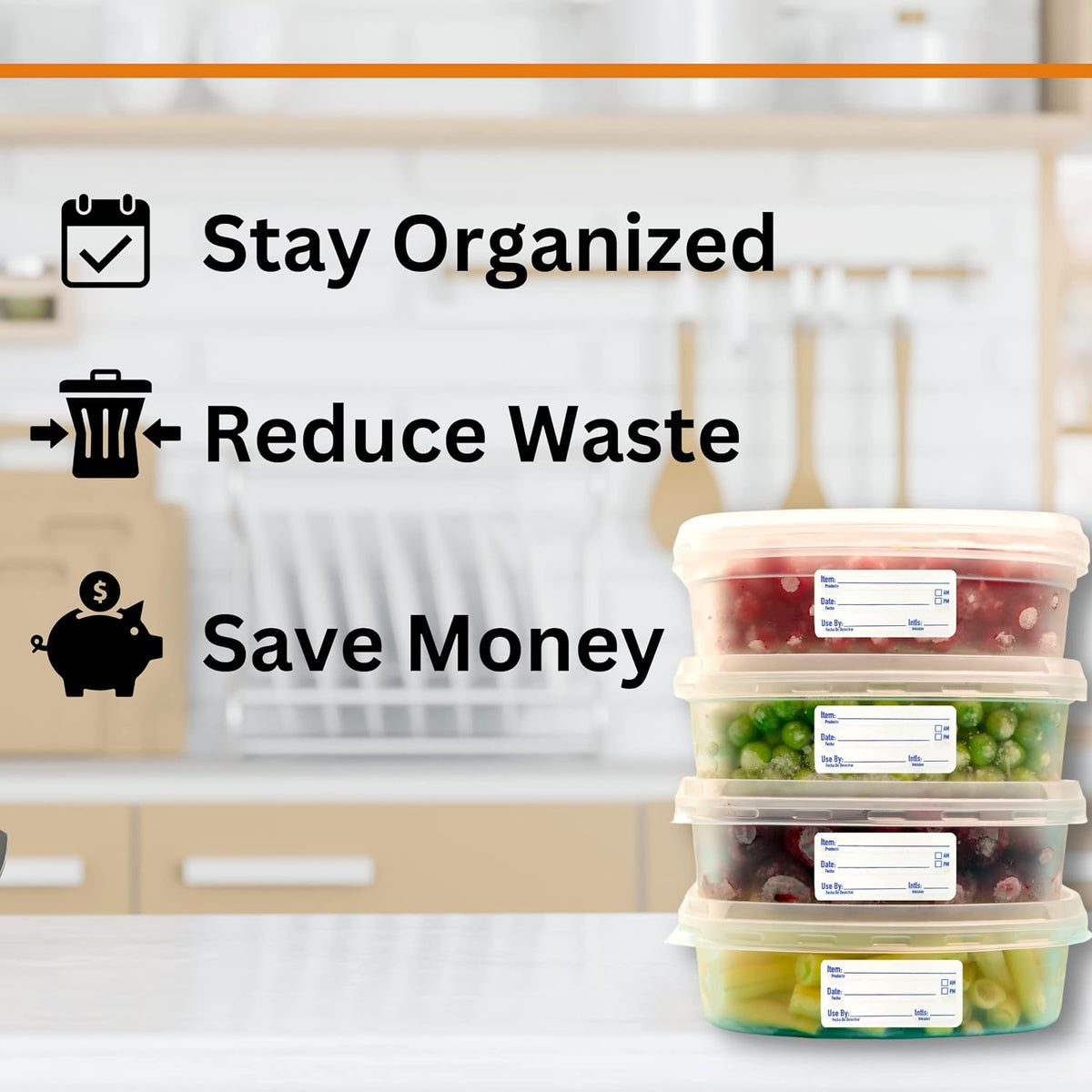2x1 Dissolvable Food Labels, 1000 Food Container Stickers, Blue | Ideal for Fridge Freezer & Pantry, Organize Prepped Meals & Leftovers Easily, Adheres Well, Dissolves Fast with Zero Residue