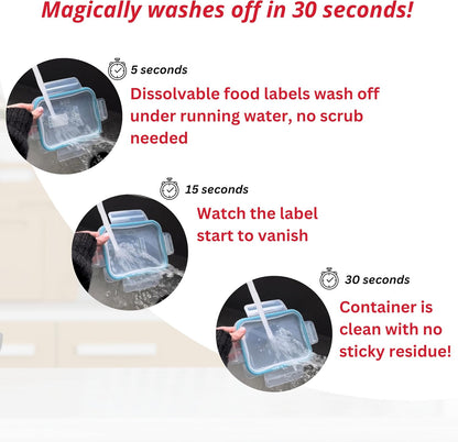 2x1 Dissolvable Food Labels, 1000 Food Container Stickers, Blue | Ideal for Fridge Freezer & Pantry, Organize Prepped Meals & Leftovers Easily, Adheres Well, Dissolves Fast with Zero Residue