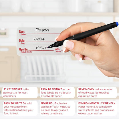 2x1 Dissolvable Food Labels, 1000 Food Container Stickers, Blue | Ideal for Fridge Freezer & Pantry, Organize Prepped Meals & Leftovers Easily, Adheres Well, Dissolves Fast with Zero Residue