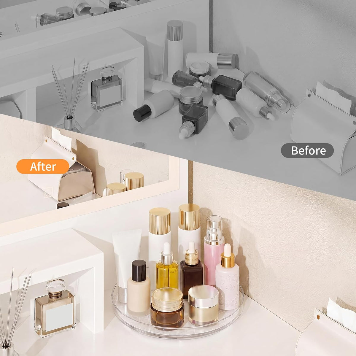 Lazy Susan Turntable Organizer with Non-Slip Mat, 9 Inch, Clear | 360 Rotating, Easy Clean, Spice Rack for Kitchen Counter, Pantry Cabinet, Fridge, Spinning Tray for Bathroom, Makeup Vanity