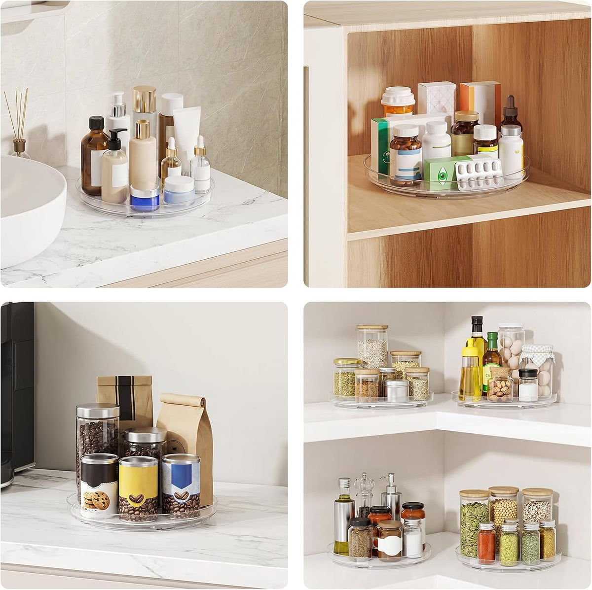 Lazy Susan Turntable Organizer with Non-Slip Mat, 9 Inch, Clear | 360 Rotating, Easy Clean, Spice Rack for Kitchen Counter, Pantry Cabinet, Fridge, Spinning Tray for Bathroom, Makeup Vanity