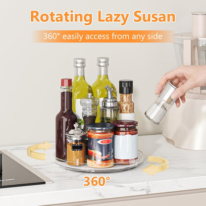 Lazy Susan Turntable Organizer with Non-Slip Mat, 9 Inch, Clear | 360 Rotating, Easy Clean, Spice Rack for Kitchen Counter, Pantry Cabinet, Fridge, Spinning Tray for Bathroom, Makeup Vanity