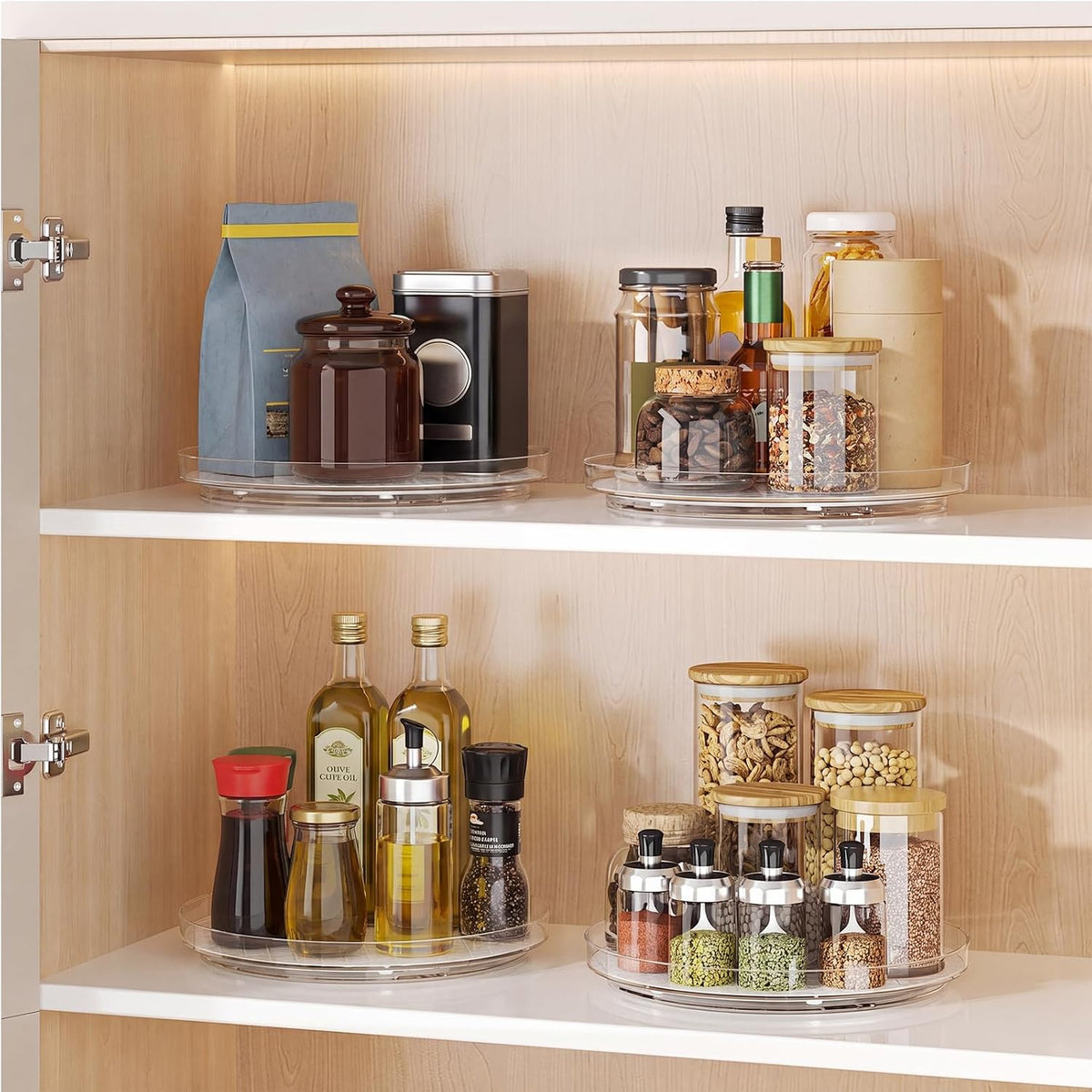 Lazy Susan Turntable Organizer with Non-Slip Mat, 9 Inch, Clear | 360 Rotating, Easy Clean, Spice Rack for Kitchen Counter, Pantry Cabinet, Fridge, Spinning Tray for Bathroom, Makeup Vanity