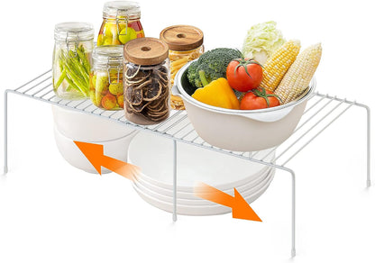 1 Pack Freezer Shelf Organizer, Expandable Cabinet Storage Shelf with Rustproof Metal Wire, Adjustable Kitchen Cabinet Organizer Spice Rack for Frige, Pantry, Cupboard, Countertop - White