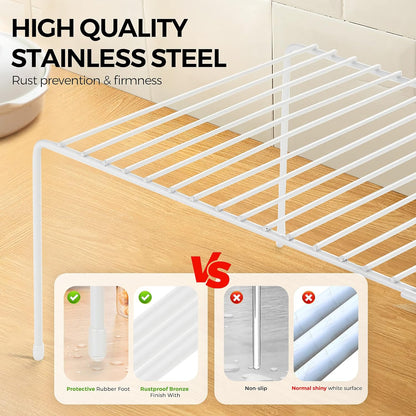 1 Pack Freezer Shelf Organizer, Expandable Cabinet Storage Shelf with Rustproof Metal Wire, Adjustable Kitchen Cabinet Organizer Spice Rack for Frige, Pantry, Cupboard, Countertop - White