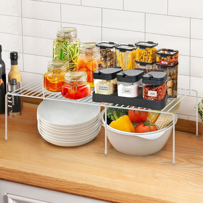 1 Pack Freezer Shelf Organizer, Expandable Cabinet Storage Shelf with Rustproof Metal Wire, Adjustable Kitchen Cabinet Organizer Spice Rack for Frige, Pantry, Cupboard, Countertop - White