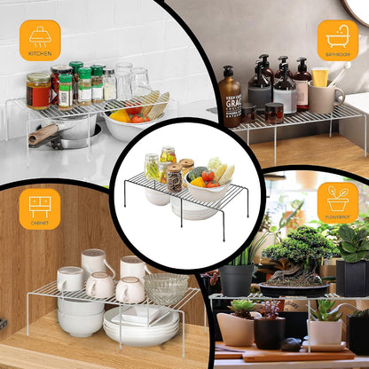 1 Pack Freezer Shelf Organizer, Expandable Cabinet Storage Shelf with Rustproof Metal Wire, Adjustable Kitchen Cabinet Organizer Spice Rack for Frige, Pantry, Cupboard, Countertop - White