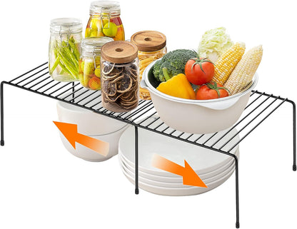 1 Pack Freezer Shelf Organizer, Expandable Cabinet Storage Shelf with Rustproof Metal Wire, Adjustable Kitchen Cabinet Organizer Spice Rack for Frige, Pantry, Cupboard, Countertop - White