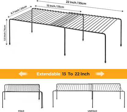 1 Pack Freezer Shelf Organizer, Expandable Cabinet Storage Shelf with Rustproof Metal Wire, Adjustable Kitchen Cabinet Organizer Spice Rack for Frige, Pantry, Cupboard, Countertop - White