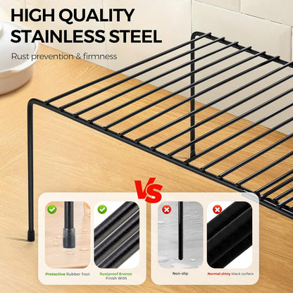 1 Pack Freezer Shelf Organizer, Expandable Cabinet Storage Shelf with Rustproof Metal Wire, Adjustable Kitchen Cabinet Organizer Spice Rack for Frige, Pantry, Cupboard, Countertop - White