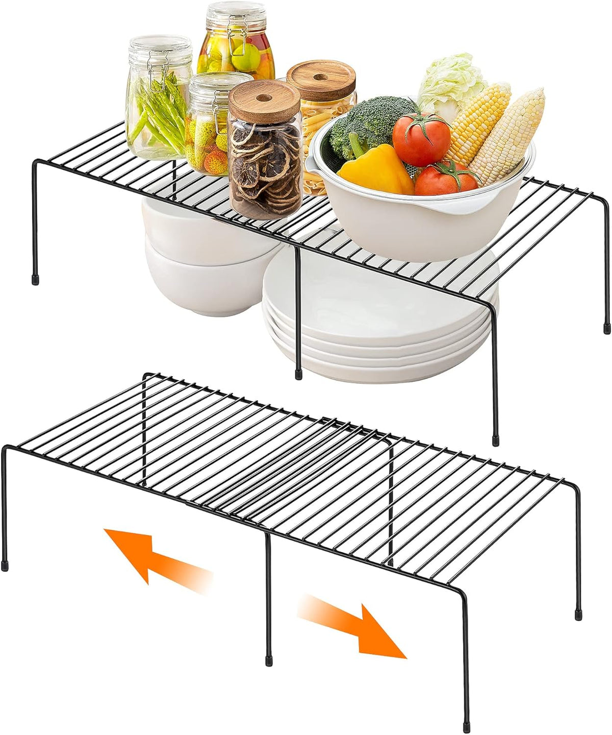 1 Pack Freezer Shelf Organizer, Expandable Cabinet Storage Shelf with Rustproof Metal Wire, Adjustable Kitchen Cabinet Organizer Spice Rack for Frige, Pantry, Cupboard, Countertop - White