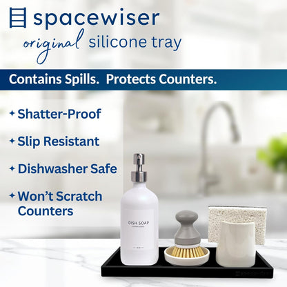 Countertop and Vanity Tray - Small 7.7” Silicone Tray for Soap Dispenser Bottles, Sponge Holder for Kitchen Sink Caddy Organizer, Bathroom Trays, Dish Soap Holder for Kitchen Counter, Keys