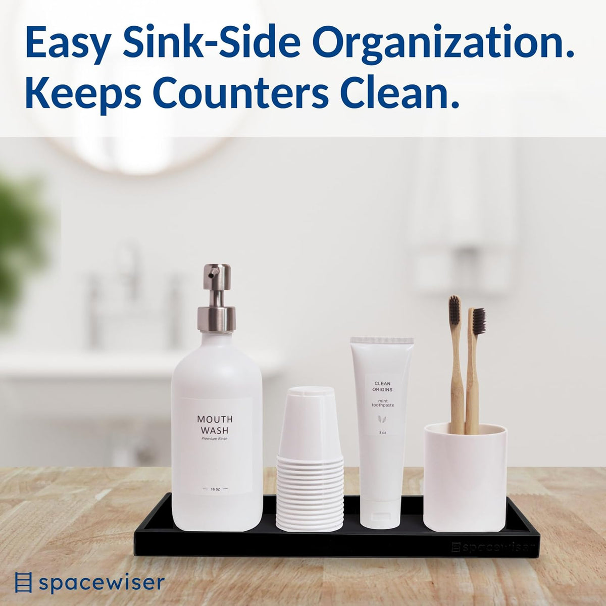 Countertop and Vanity Tray - Small 7.7” Silicone Tray for Soap Dispenser Bottles, Sponge Holder for Kitchen Sink Caddy Organizer, Bathroom Trays, Dish Soap Holder for Kitchen Counter, Keys